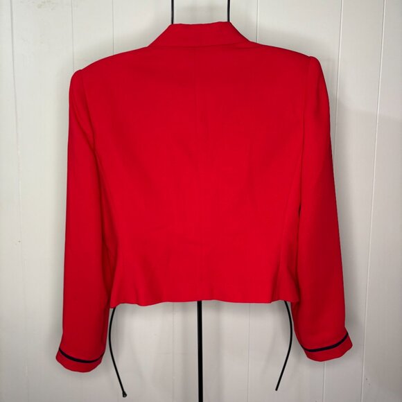 Vintage 70s 80s Albert Nipon Red Cropped Blazer‎ Jacket Gold Buttons Size 10 - Picture 4 of 6
